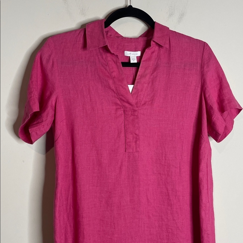J. Jill | Love Linen Pink Side Button Shirt Dress in Rose Wine Size XS NWT - Picture 3 of 8